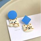 Cat Asymmetrical Alloy Dangle Earring 1 Pair - Asymmetric - Blue & Beige - One Size