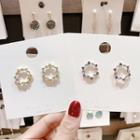 Rhinestone Hexagon Stud Earring E663 - 1 Pair - Silver - One Size