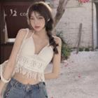 Tassel Crochet Lace Camisole Top White - One Size