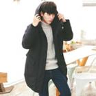 Color Panel Hooded Buttoned Padded Coat