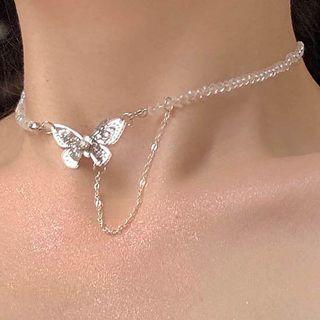 Faux Crystal Butterfly Choker 0414a - Necklace - One Size