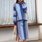 Set: Striped Sweater + Knit H-line Skirt