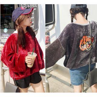 Tiger Embroidered Faux-fur Sweatshirt