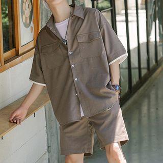 Elbow-sleeve Checker Cargo Shirt / Shorts / Set