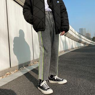 Paneled Cropped Straight-cut Jeans