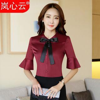 Bow Accent Elbow Sleeve Blouse