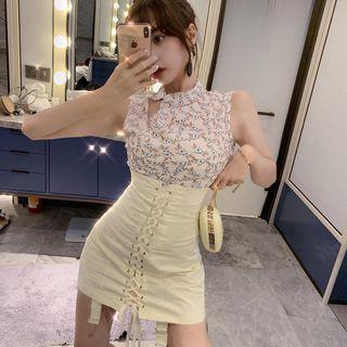 Qipao Sleeveless Top + High-waist Drawstring Skirt