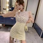 Qipao Sleeveless Top + High-waist Drawstring Skirt