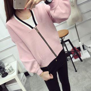 V-neck Puff-sleeve Loose-fit Cardigan