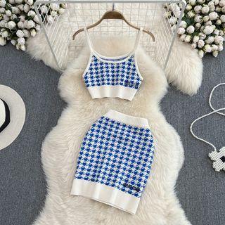 Set: Houndstooth Crop Camisole + High Waist Pencil Skirt