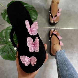 Butterfly Applique Faux Pearl Flip-flops