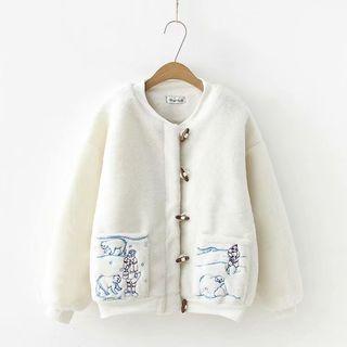 Polar Bear Embroidered Toggle Jacket White - One Size