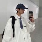 Long-sleeve Plain Flap-pocket Shirt