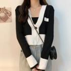 Long-sleeve Contrast Loose Fit Cropped Cardigan