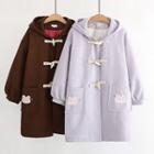 Bear Embroidered Hooded Toggle-front Coat