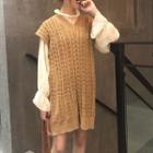 Ruffle Blouse / Cable Knit V-neck Tank Dress