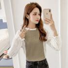 Long-sleeve Mock Two-piece Lace Blouse
