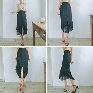 Layered-hem H-line Midi Skirt