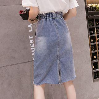 Slit Straight-fit Denim Skirt