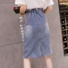 Slit Straight-fit Denim Skirt