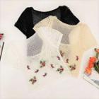 Short-sleeve Flower Embroidered Crochet Knit Crop Top