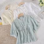 Round-neck Lace Trim Puff-sleeve Top