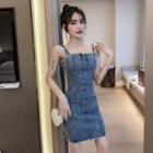 Spaghetti Strap Zip-up Denim Dress