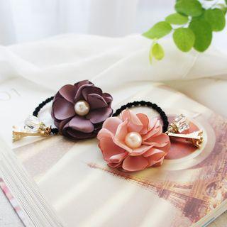 Faux Pearl Flower & Eiffel Tower Hair Tie