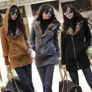 Leopard Print Hooded Zip Jacket