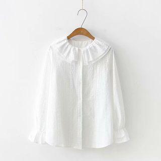 Embroidered Double Collar Blouse White - One Size