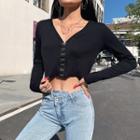 V-neck Long-sleeve Hook & Eye Cropped Top