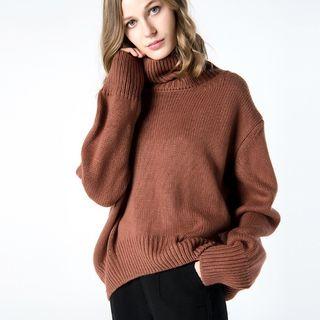 Mock-neck Plain Loose Fit Sweater