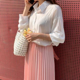 Drop-shoulder Sheer Shirt White - One Size