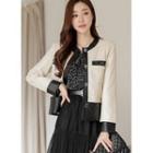 Quilted-hem Faux-leather Jacket Beige - One Size