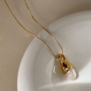 Faux Pearl Pendant Alloy Necklace E64 - Necklace - White & Gold - One Size