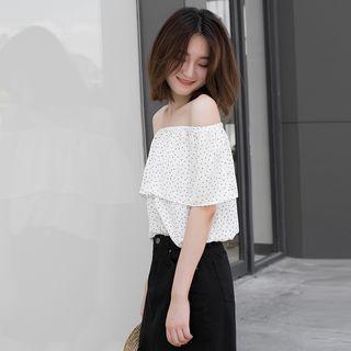 Short-sleeve Off-shoulder Patterned Top