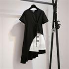 Set: Short-sleeve Asymmetric Dress + Mini Skirt