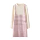 Mock Two-piece Patterned Knit Dress Almond & Pink - One Size