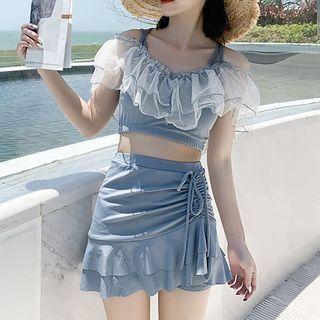 Set: Mesh Panel Bikini Top + Ruffle Hem Swim Skirt