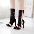 Striped Pointed High Heel Mid-calf Boots