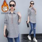 Fleece-lined Lettering Pinstriped Shirt