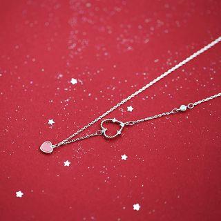 Alloy Heart Pendant Necklace Red Heart - Silver - One Size