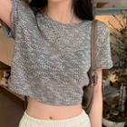 Short-sleeve Patterned T-shirt Melange Gray - One Size