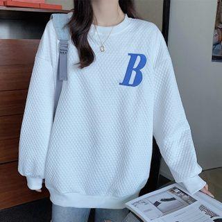 Long-sleeve Waffle Pattern Lettering Oversize Top