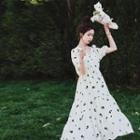 V-neck Rose Print Dress