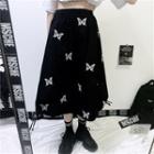 Butterfly Print A-line Midi Skirt