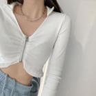Zipper V-neck Crop Knit Top