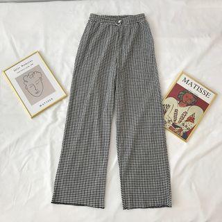 High Waist Check Wide Leg Pants