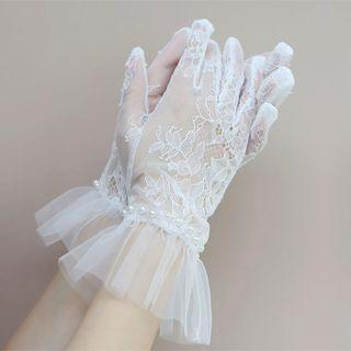 Lace Wedding Gloves White - One Size