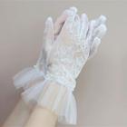 Lace Wedding Gloves White - One Size